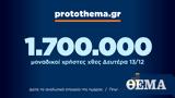 1 700 000, Δευτέρα 13 Δεκεμβρίου,1 700 000, deftera 13 dekemvriou