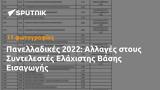 Πανελλαδικές 2022, Αλλαγές, Συντελεστές Ελάχιστης Βάσης Εισαγωγής,panelladikes 2022, allages, syntelestes elachistis vasis eisagogis