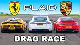 Ferrari SF90 Vs Tesla Model S Plaid Vs Porsche 911 Turbo S,