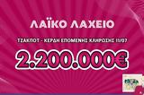 Λαϊκό Λαχείο, Μοιράζει, 2 200 000, 11 Ιουλίου,laiko lacheio, moirazei, 2 200 000, 11 iouliou