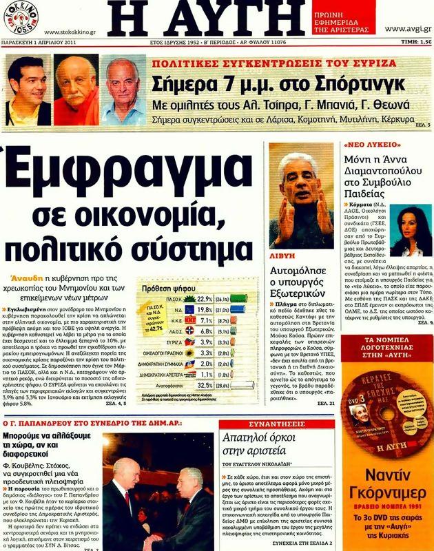 Πρωτοσέλιδο Αυγή
