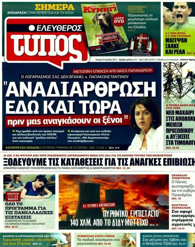 Πρωτοσέλιδο Ελεύθερος Τύπος