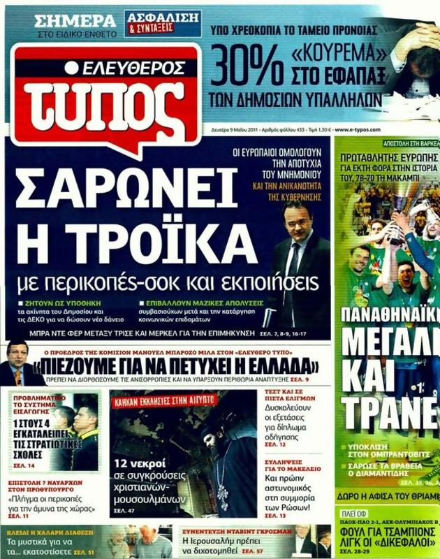 Πρωτοσέλιδο Ελεύθερος Τύπος