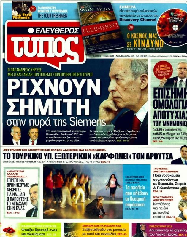Πρωτοσέλιδο Ελεύθερος Τύπος