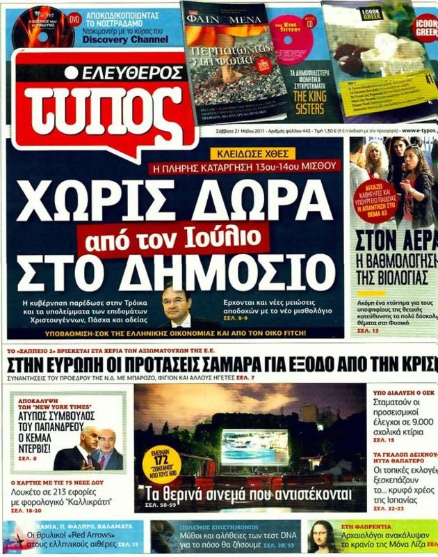 Πρωτοσέλιδο Ελεύθερος Τύπος