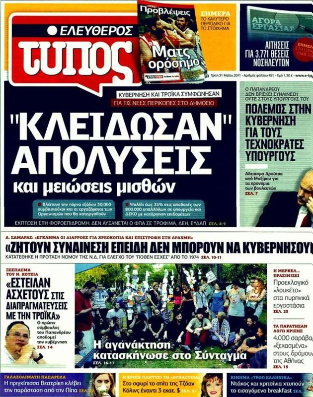 Πρωτοσέλιδο Ελεύθερος Τύπος