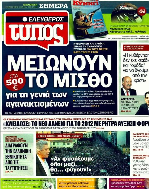 Πρωτοσέλιδο Ελεύθερος Τύπος
