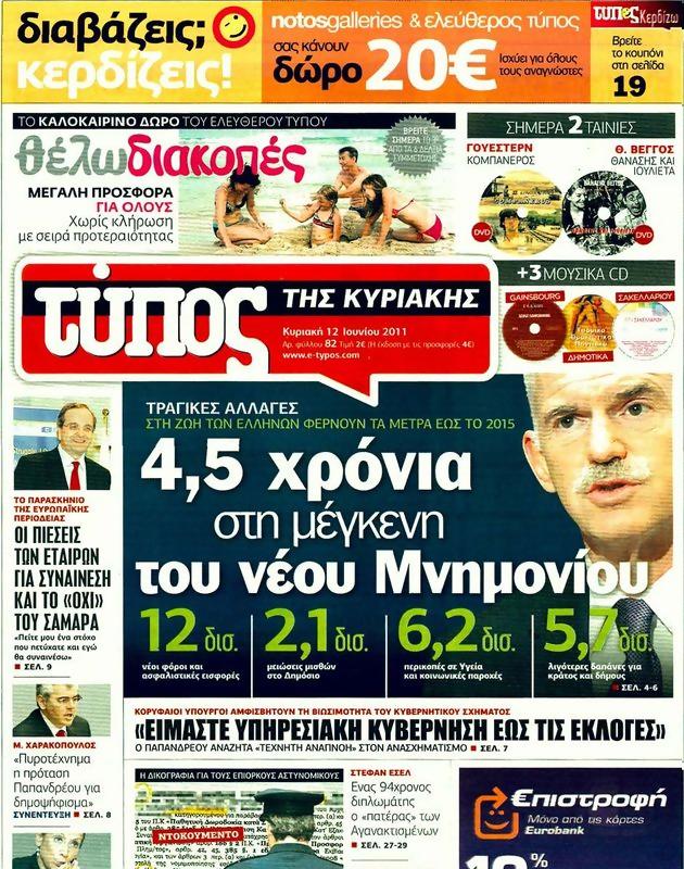 Πρωτοσέλιδο Ελεύθερος Τύπος