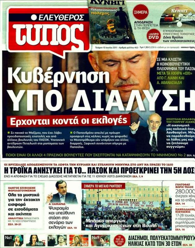 Πρωτοσέλιδο Ελεύθερος Τύπος