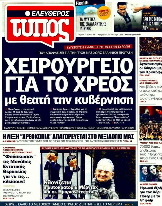 Πρωτοσέλιδο Ελεύθερος Τύπος