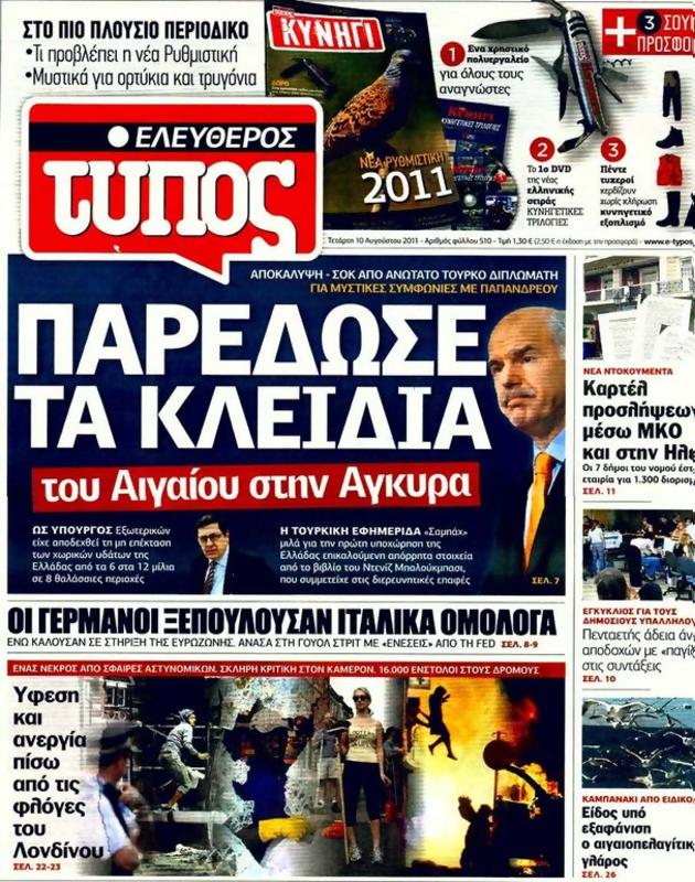 Πρωτοσέλιδο Ελεύθερος Τύπος