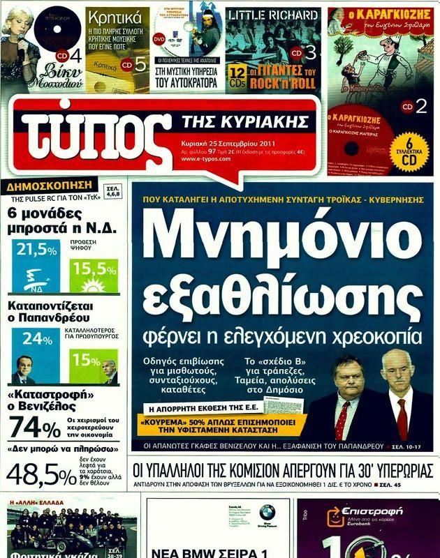 Πρωτοσέλιδο Ελεύθερος Τύπος