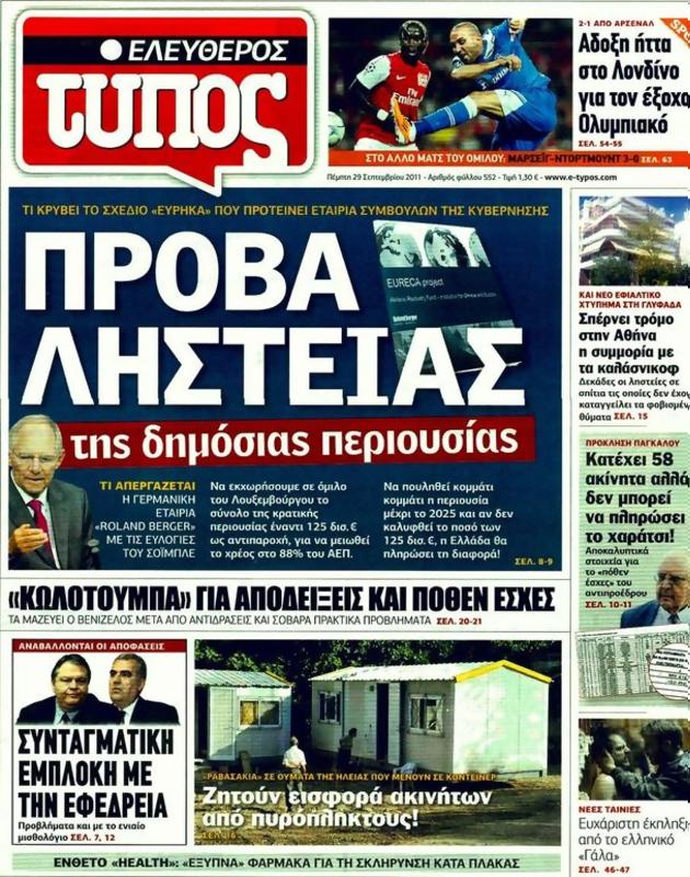 Πρωτοσέλιδο Ελεύθερος Τύπος