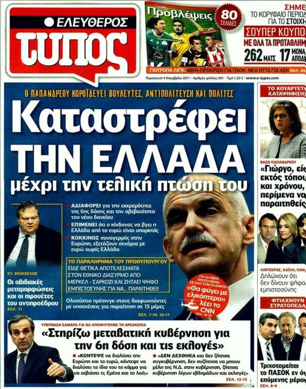 Πρωτοσέλιδο Ελεύθερος Τύπος