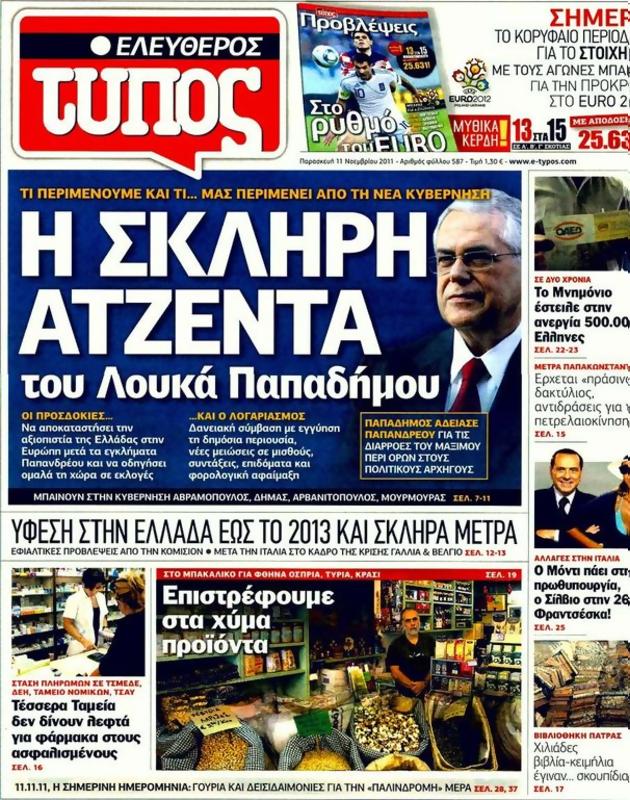 Πρωτοσέλιδο Ελεύθερος Τύπος