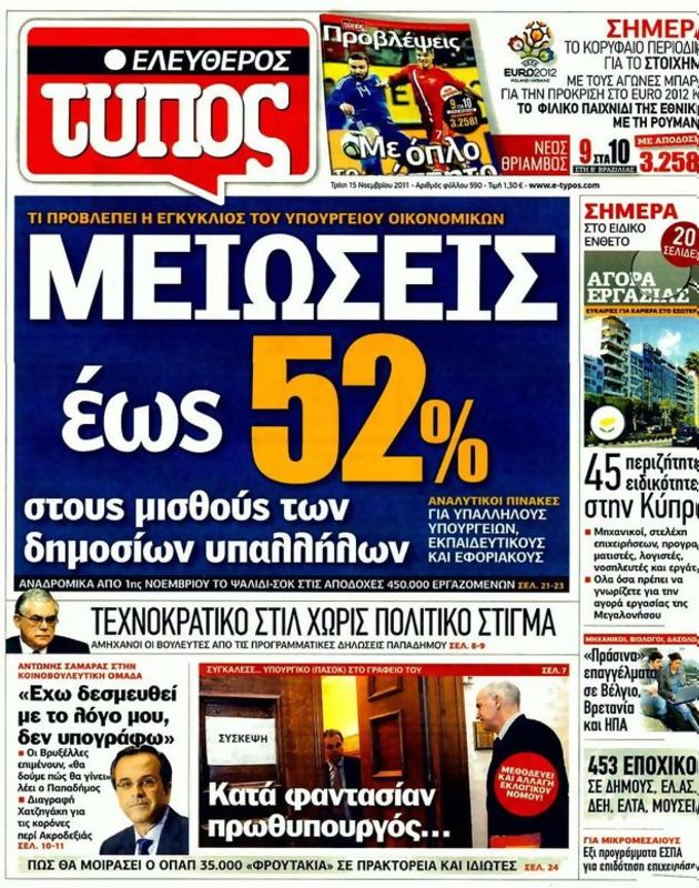 Πρωτοσέλιδο Ελεύθερος Τύπος