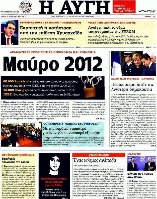 Πρωτοσέλιδο Αυγή