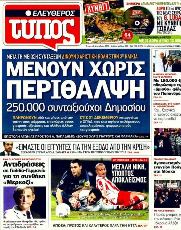 Πρωτοσέλιδο Ελεύθερος Τύπος