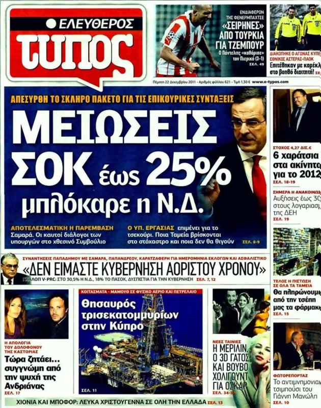 Πρωτοσέλιδο Ελεύθερος Τύπος