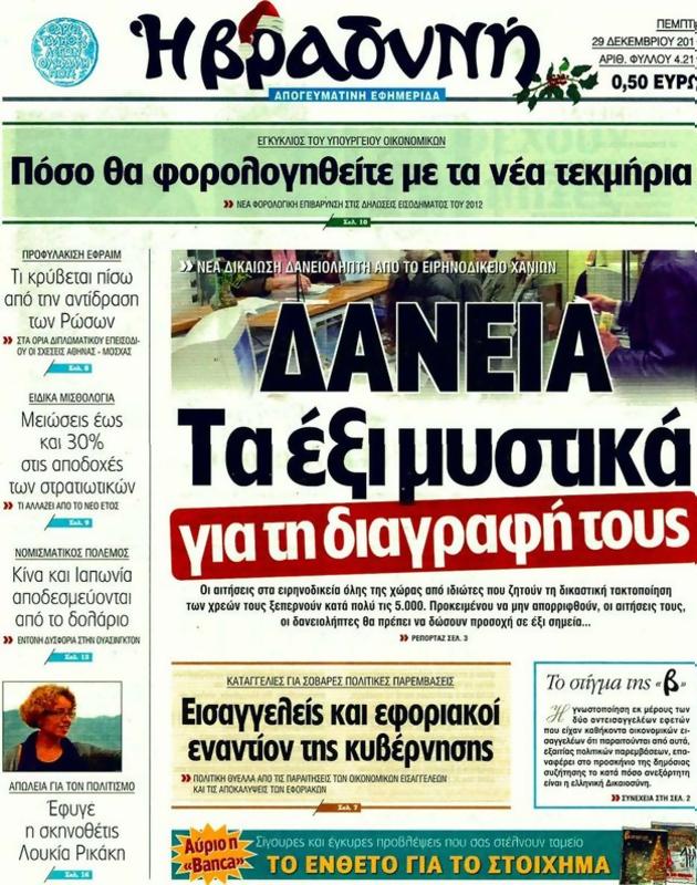 Πρωτοσέλιδο Η Βραδυνή