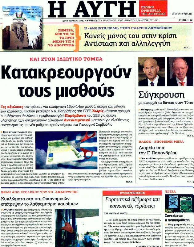 Πρωτοσέλιδο Αυγή