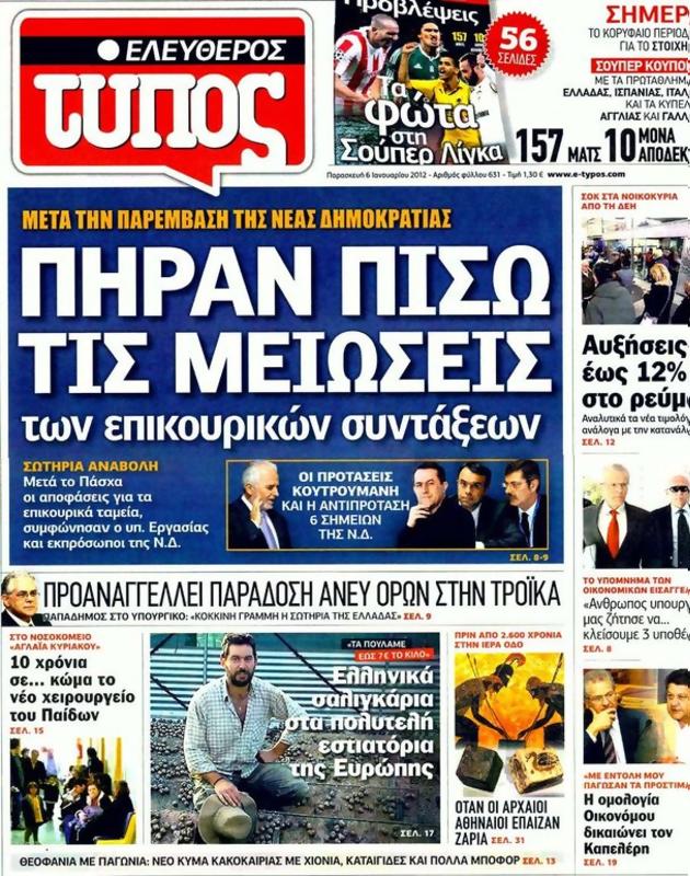 Πρωτοσέλιδο Ελεύθερος Τύπος
