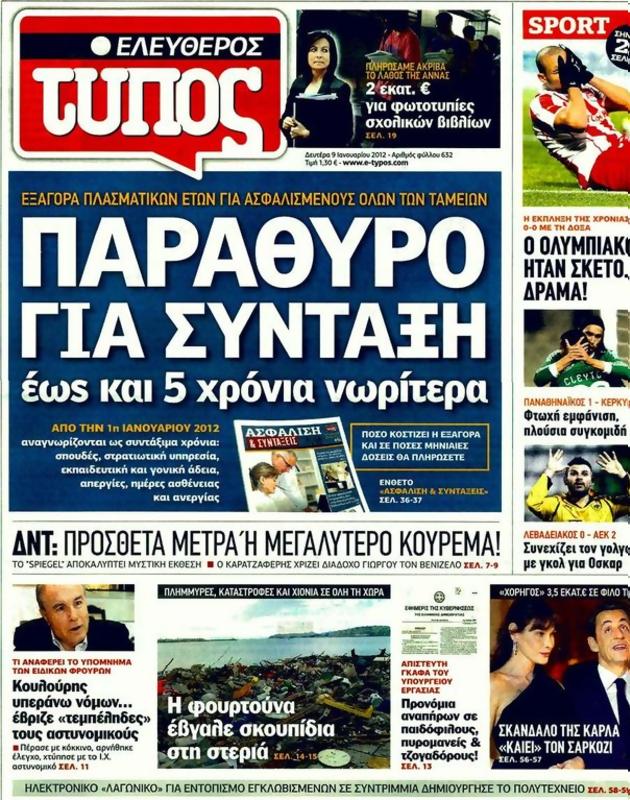 Πρωτοσέλιδο Ελεύθερος Τύπος