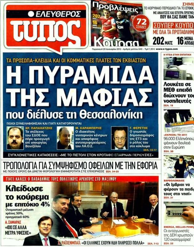 Πρωτοσέλιδο Ελεύθερος Τύπος