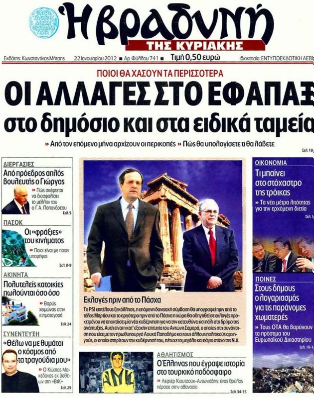 Πρωτοσέλιδο Η Βραδυνή