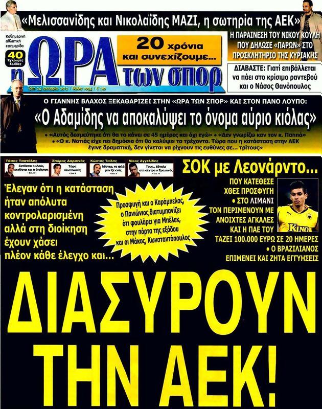 Πρωτοσέλιδο Ωρα για Σπορ