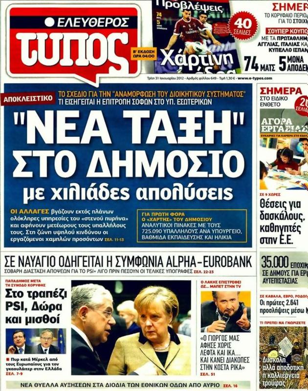 Πρωτοσέλιδο Ελεύθερος Τύπος