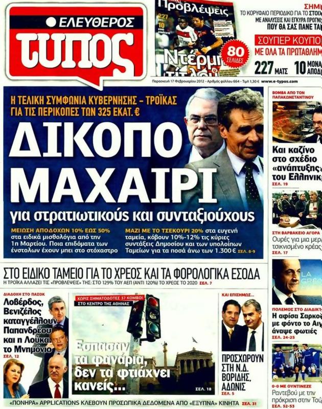 Πρωτοσέλιδο Ελεύθερος Τύπος