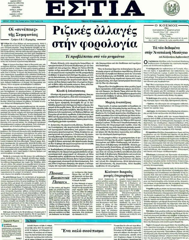 Πρωτοσέλιδο Εστία