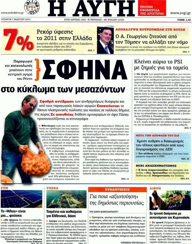 Πρωτοσέλιδο Αυγή