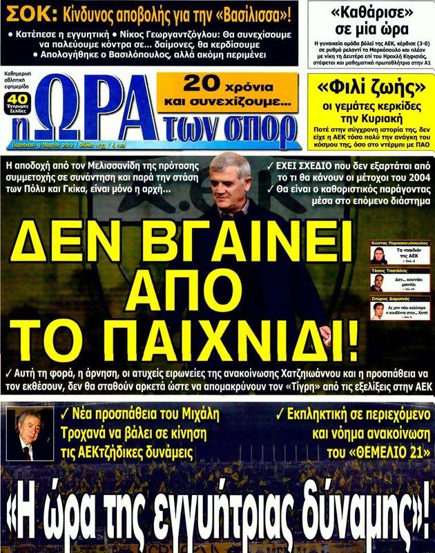 Πρωτοσέλιδο Ωρα για Σπορ