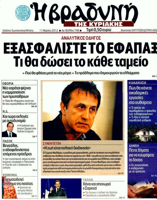 Πρωτοσέλιδο Η Βραδυνή