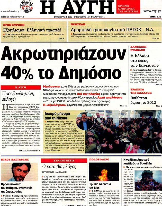 Πρωτοσέλιδο Αυγή
