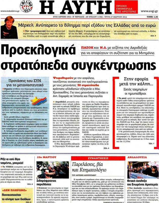 Πρωτοσέλιδο Αυγή