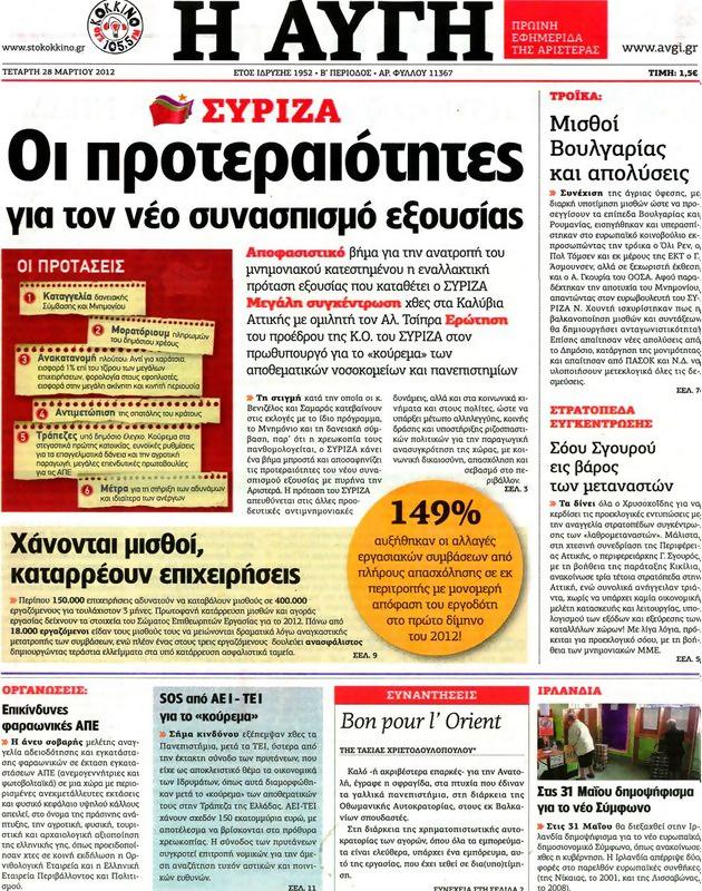 Πρωτοσέλιδο Αυγή