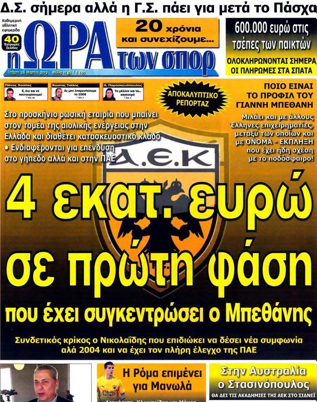 Πρωτοσέλιδο Ωρα για Σπορ