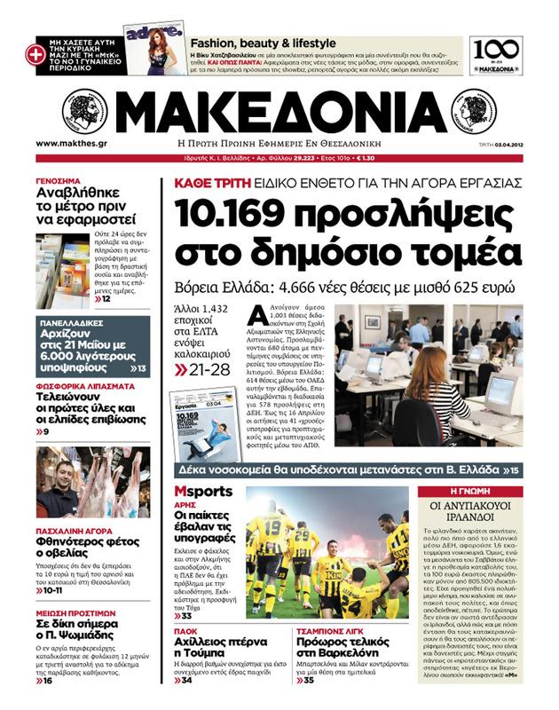 Πρωτοσέλιδο Μακεδονία