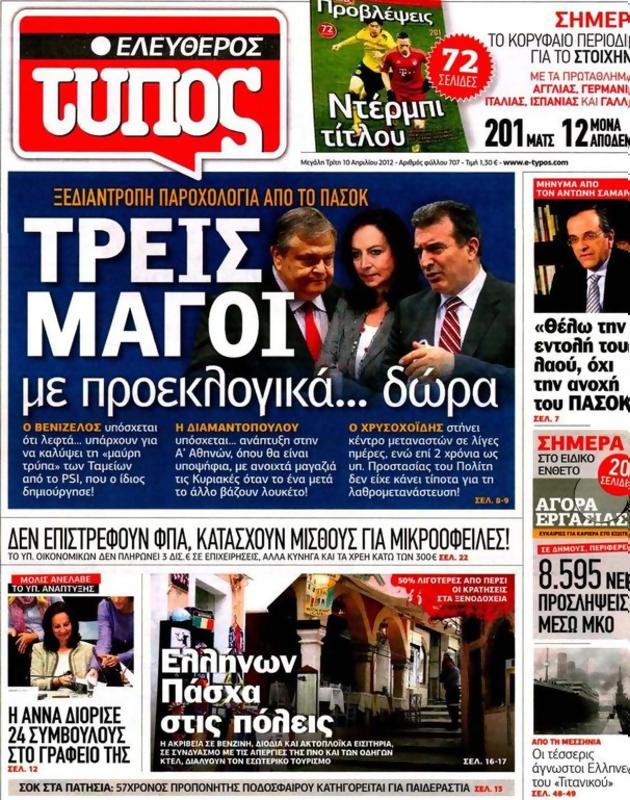 Πρωτοσέλιδο Ελεύθερος Τύπος
