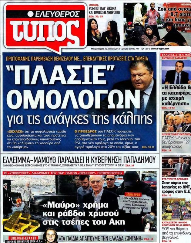 Πρωτοσέλιδο Ελεύθερος Τύπος