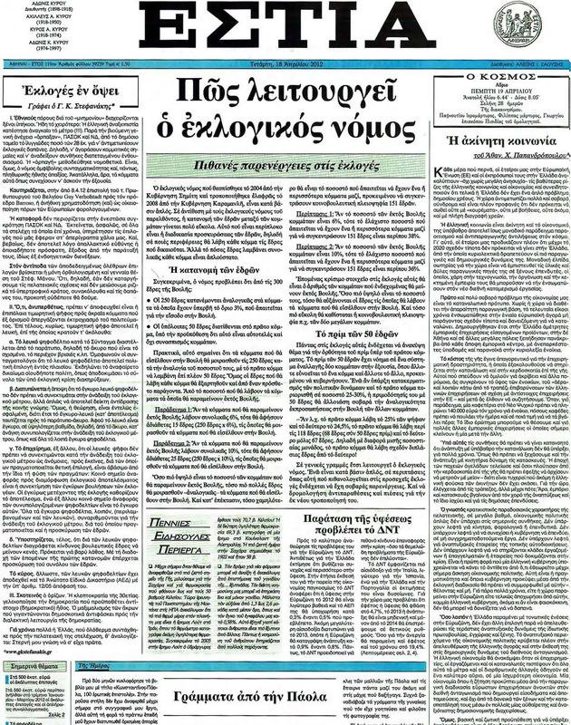 Πρωτοσέλιδο Εστία