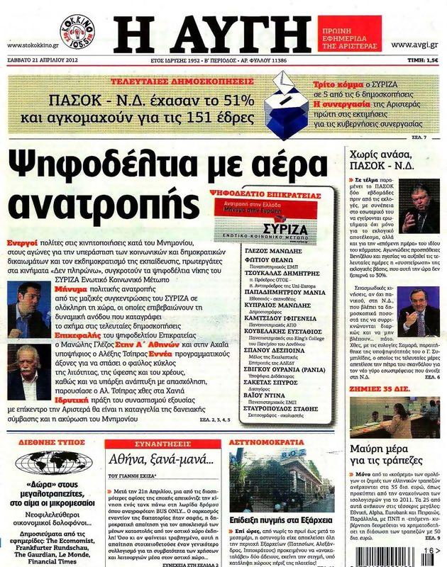 Πρωτοσέλιδο Αυγή