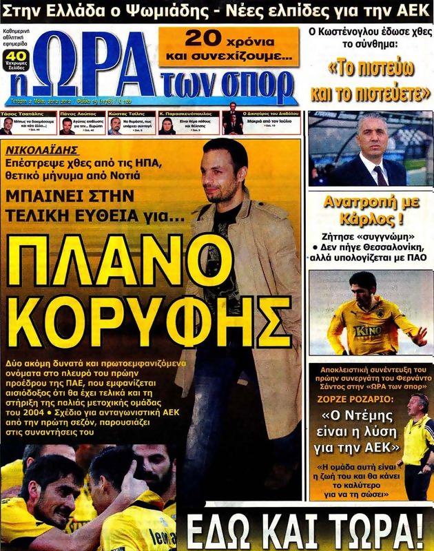 Πρωτοσέλιδο Ωρα για Σπορ