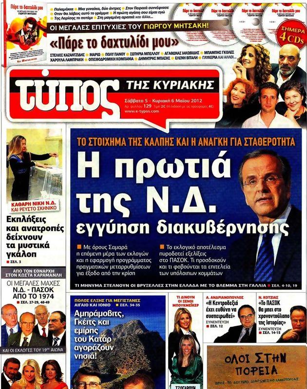 Πρωτοσέλιδο Ελεύθερος Τύπος