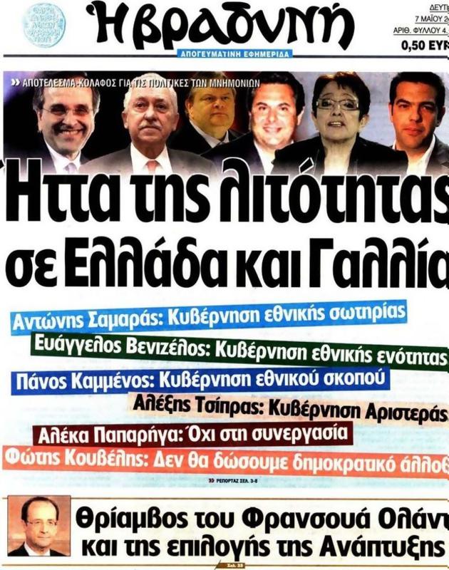 Πρωτοσέλιδο Η Βραδυνή