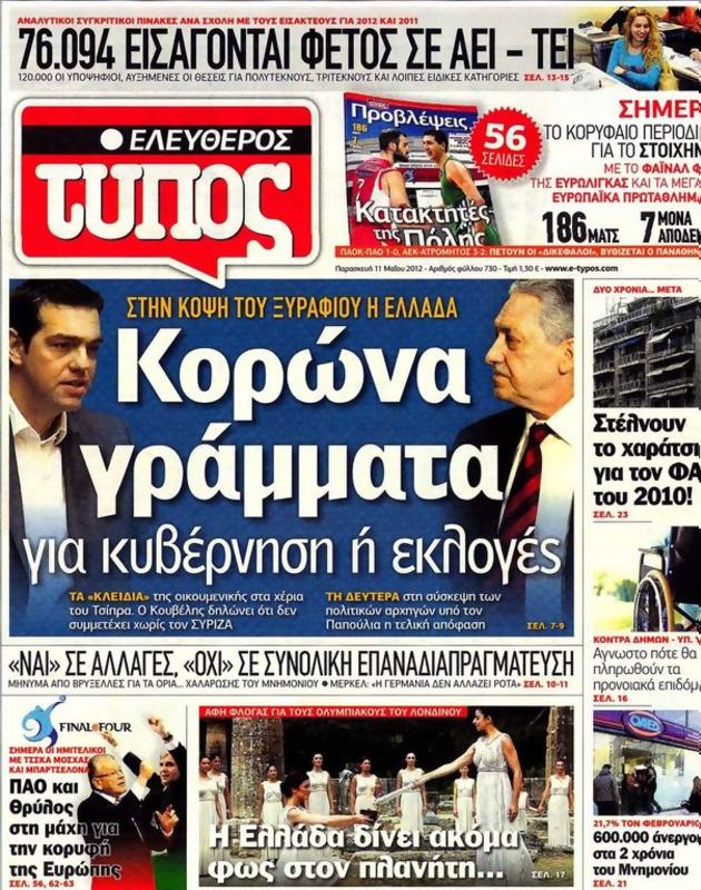 Πρωτοσέλιδο Ελεύθερος Τύπος
