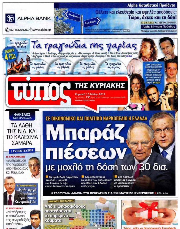 Πρωτοσέλιδο Ελεύθερος Τύπος